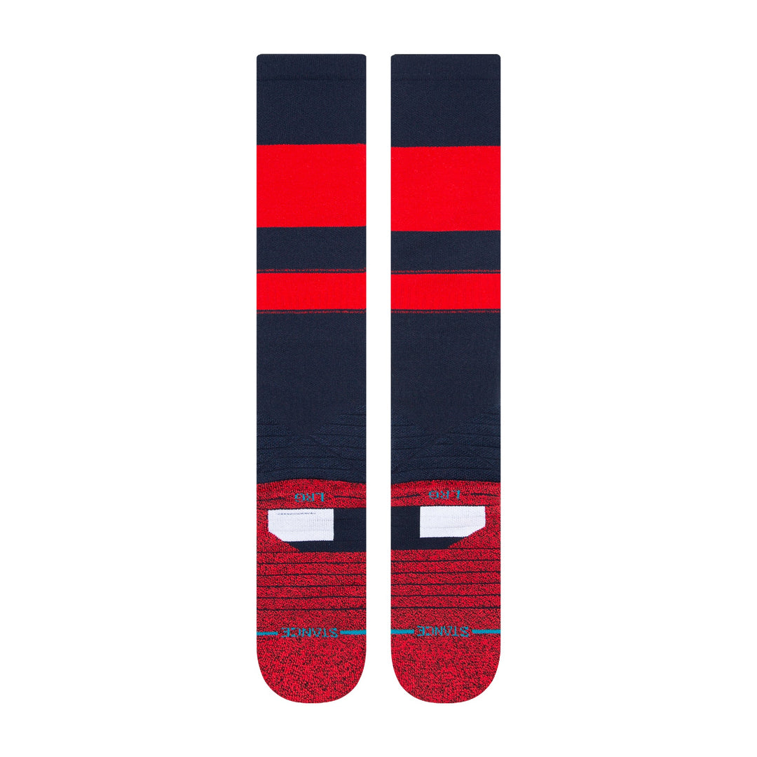 Rear profile navy and red Stance performance baseball socks