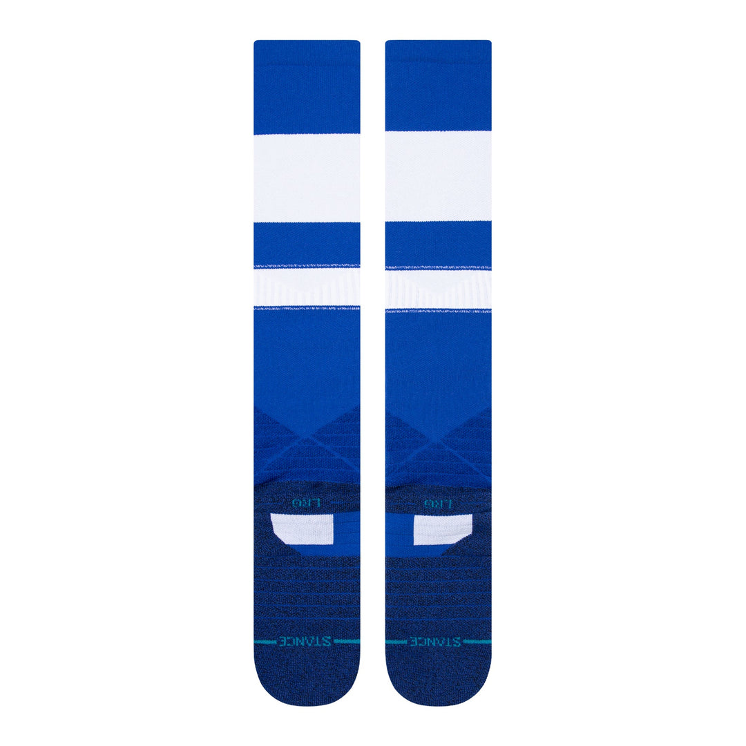 Stance Stripes OTC 2023 white and blue baseball socks rear view