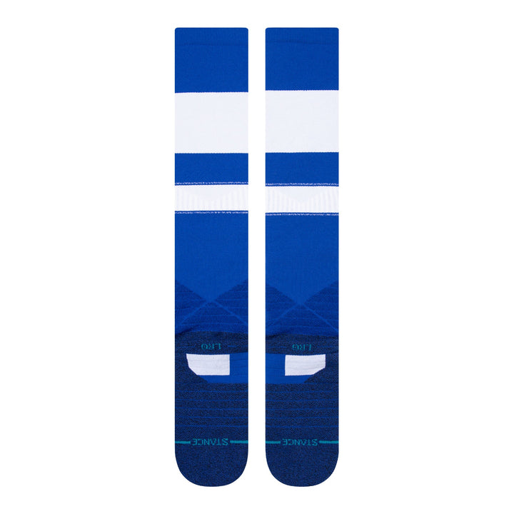 Stance Stripes OTC 2023 white and blue baseball socks rear view
