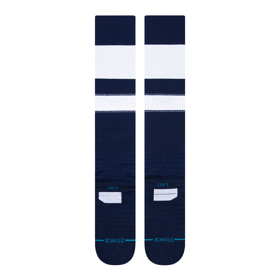 Rear profile white and navy Stance performance baseball socks
