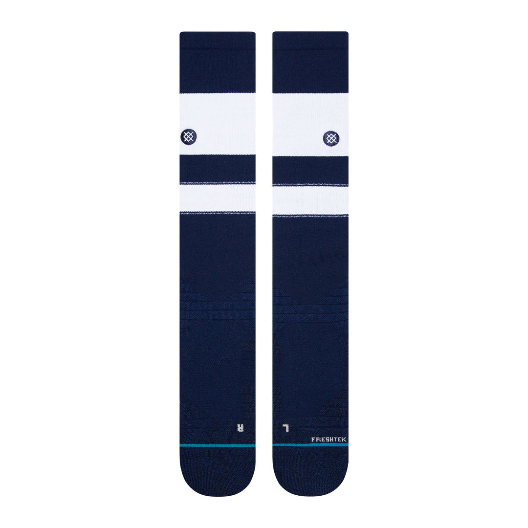 Stance Stripes OTC 2023 white and navy baseball socks front view