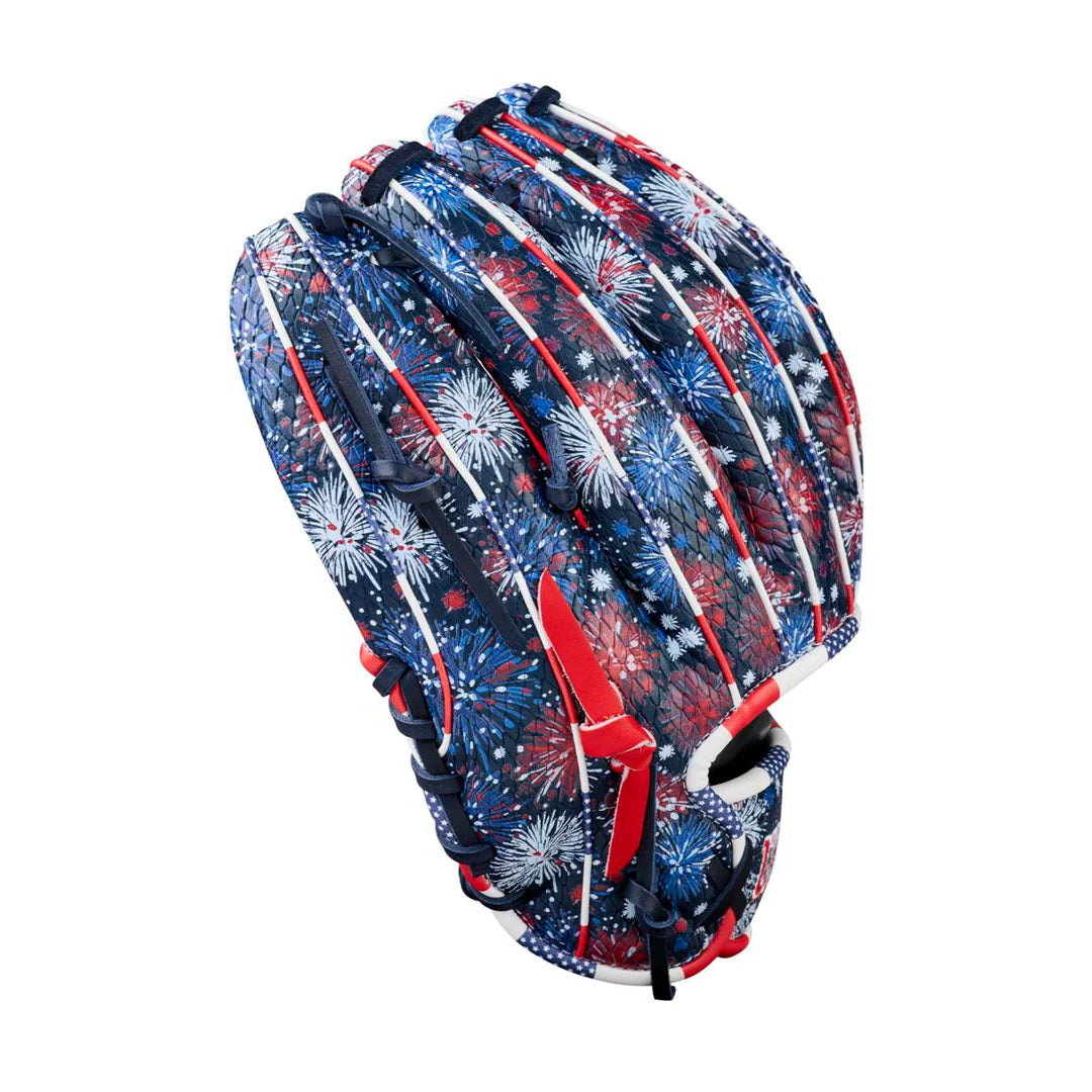 Wilson A2000 1975SS July 2025 GOTM Firework baseball glove back view