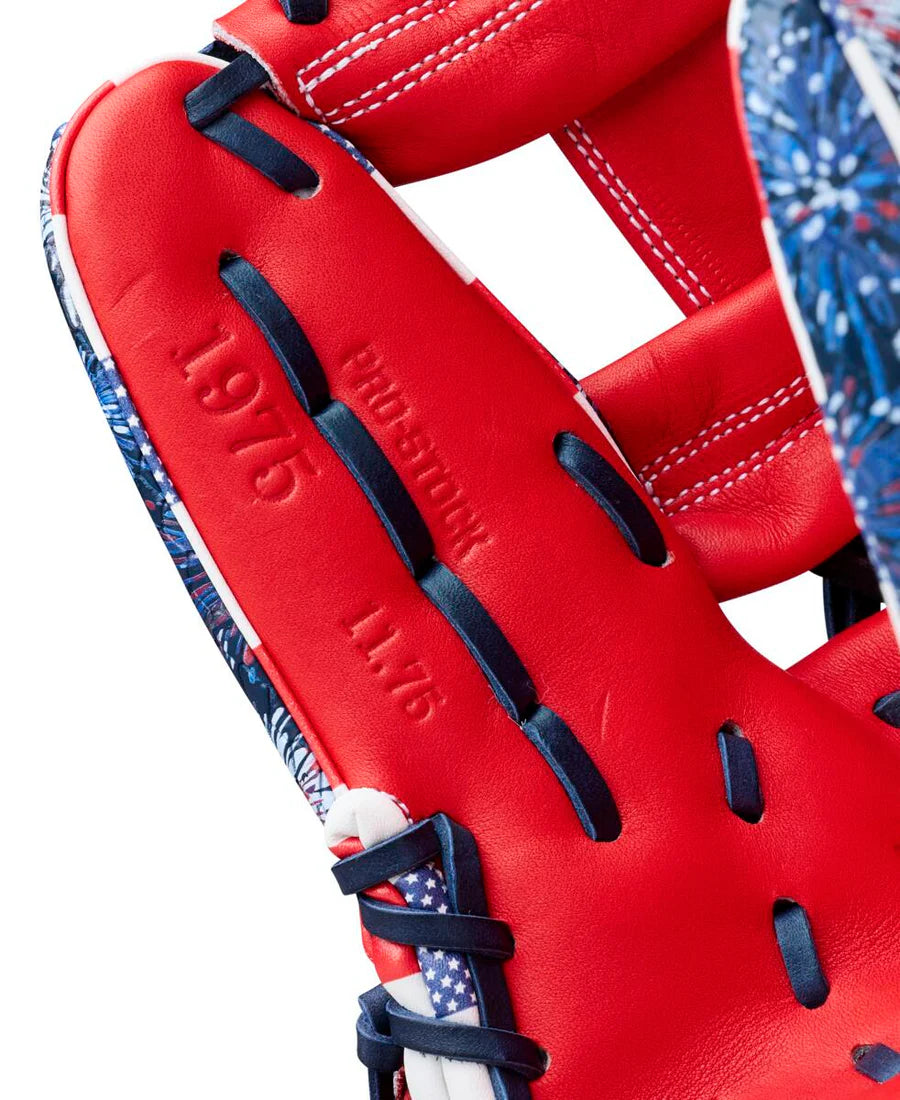 Wilson A2000 1975SS red Pro Stock Leather palm and lacing detail