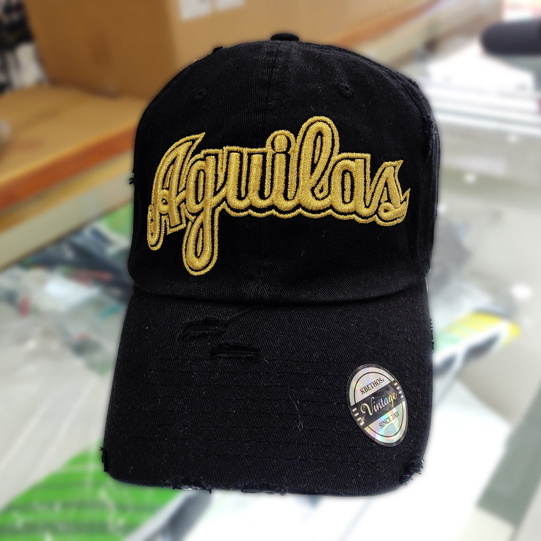 Aguilas Cibaeñas Embroidered Vintage Black/Metallic Gold Aguilas Hat4