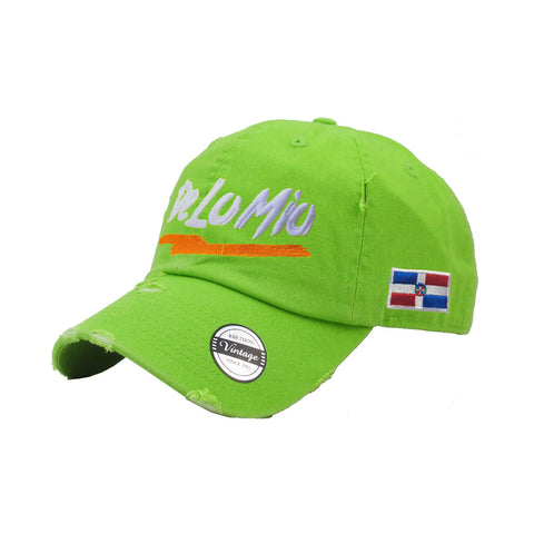 De lo mio embroidered  Logo Vintage Hats (Neon Green-Full Color)