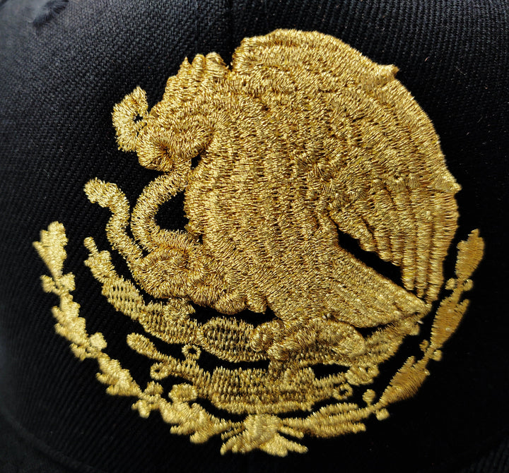 Embroidered Shield and flag SnapBack Mexico Black - Gold Hat11