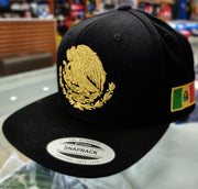 Embroidered Shield and flag SnapBack Mexico Black - Gold Hat1