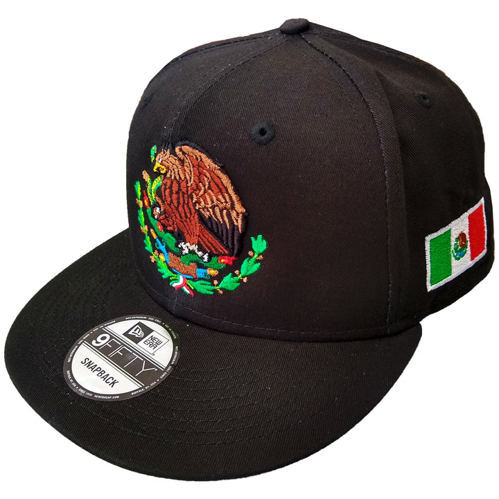 Embroidered Shield and flag SnapBack Mexico Black Hat