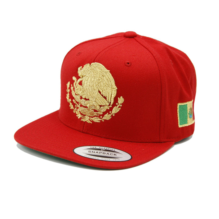 Embroidered Shield and flag SnapBack Mexico Red - Gold Hat