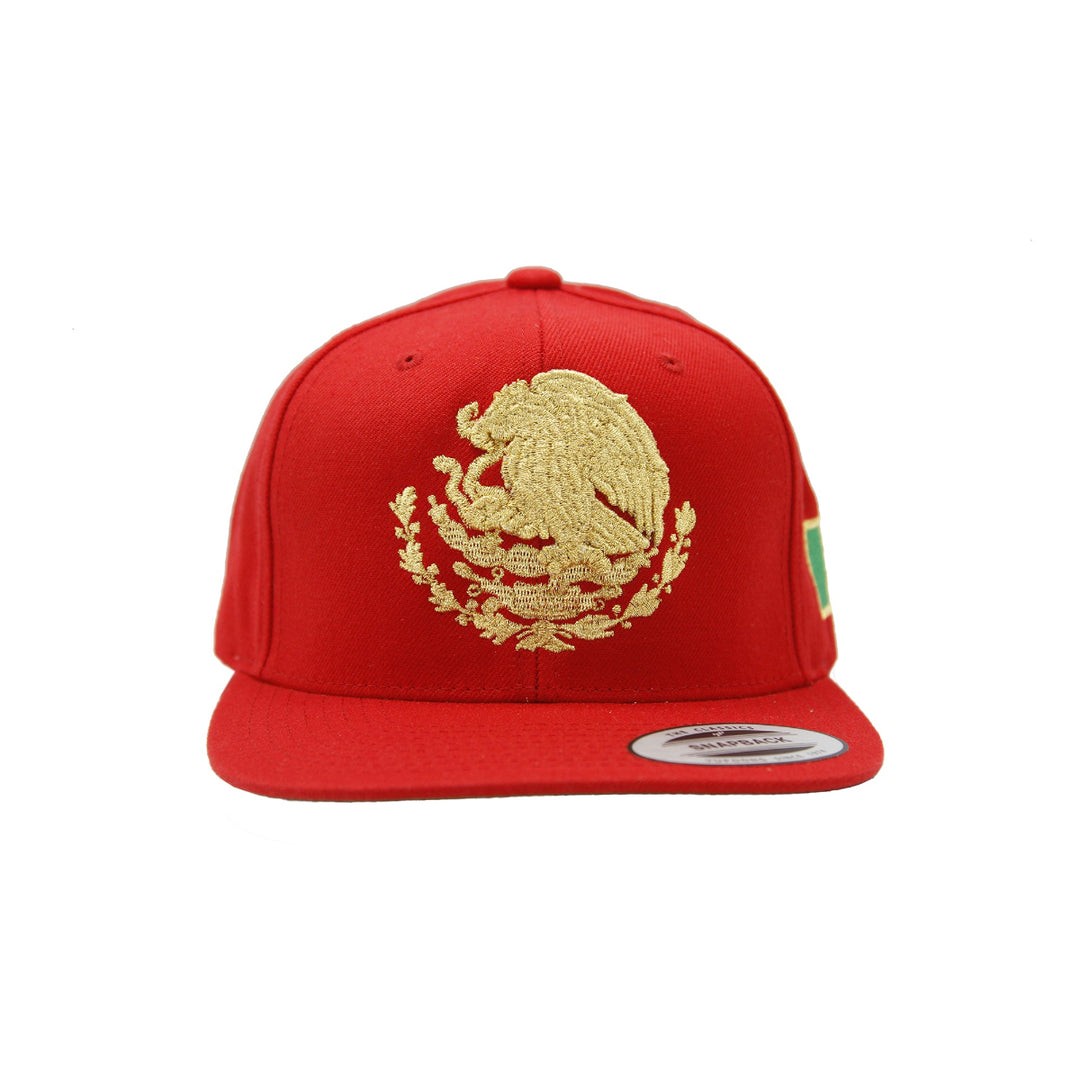 Embroidered Shield and flag SnapBack Mexico Red - Gold Hat1