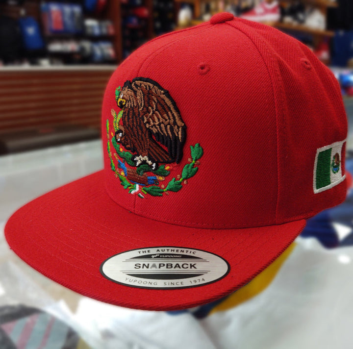 Embroidered Shield and flag SnapBack Mexico Red Hat1