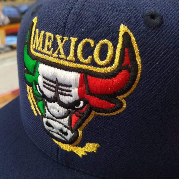 Embroidered SnapBack Mexican Bull logo Navy Hat1