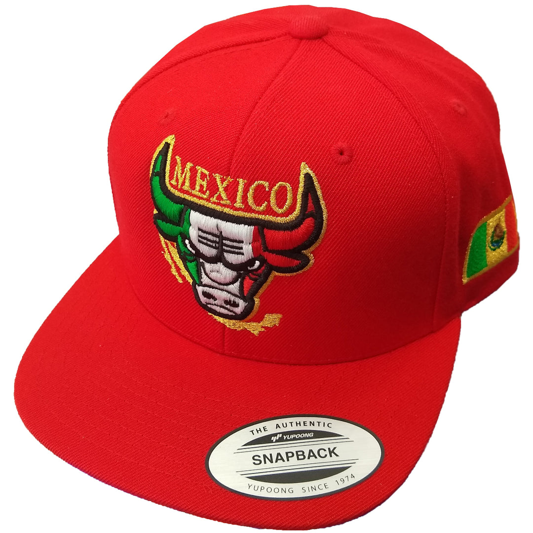 Embroidered SnapBack Mexican Bull logo Red Hat