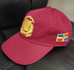 Escudo Republica Dominicana - Dominican Maroon / Metallic Gold Shield  Dad Hat1