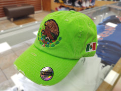 Mexico Vintage hats with Mexican Flag and Shield Neon Green Hat