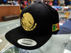 Embroidered Shield and flag SnapBack Mexico BLACK-GOLD hat