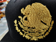Embroidered Shield and flag SnapBack Mexico BLACK-GOLD hat