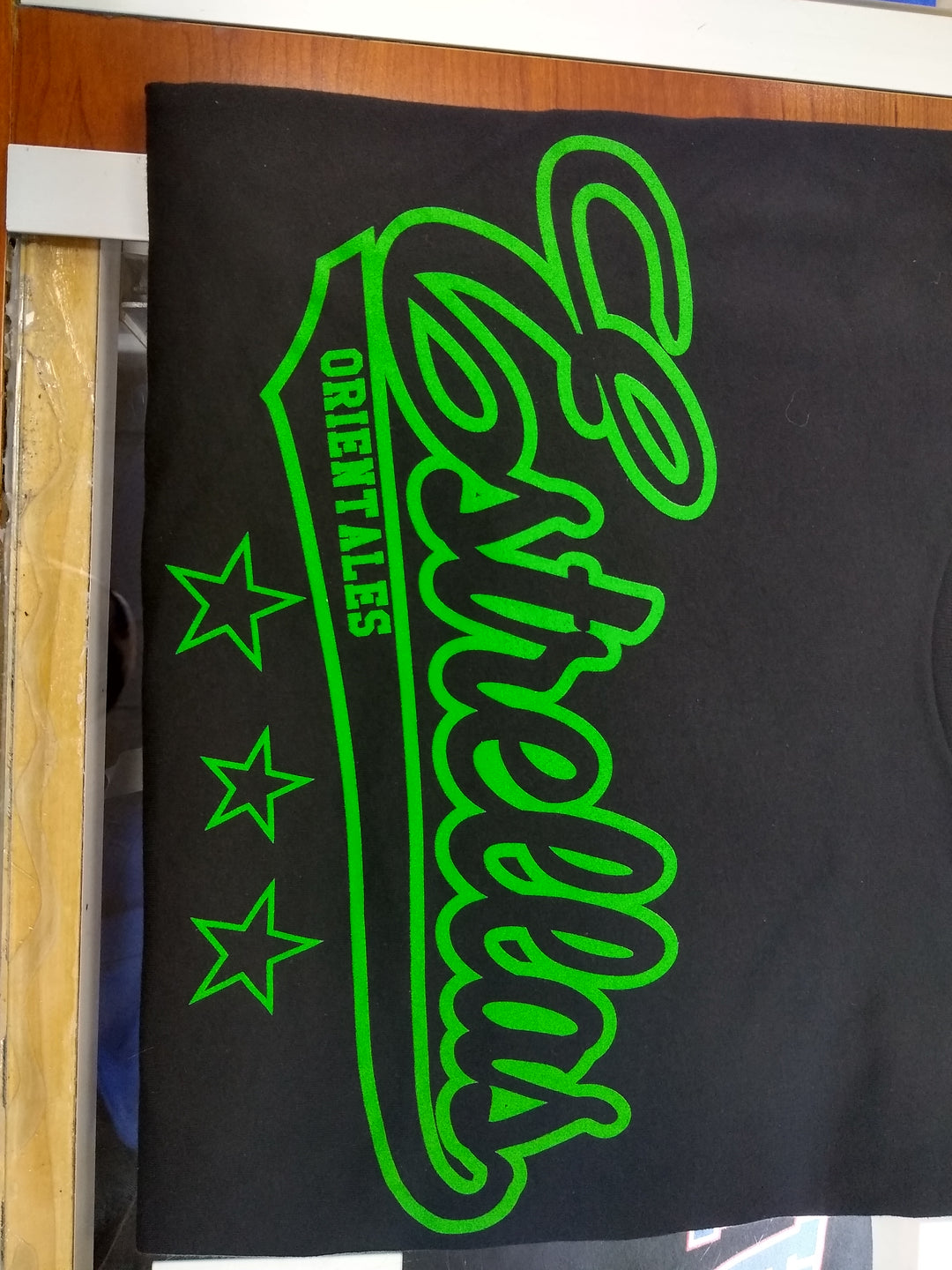 Estrellas Orientales black letter-green-border T-Shirts