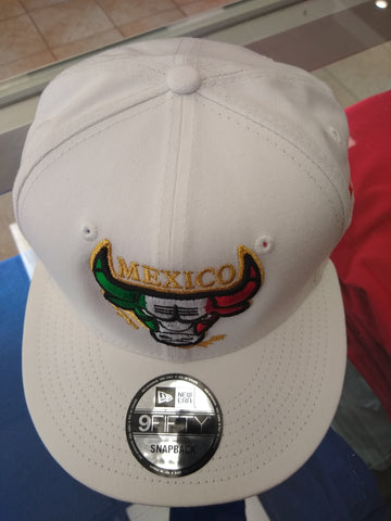 New Era Embroidered SnapBack Mexican Bull logo White Hat