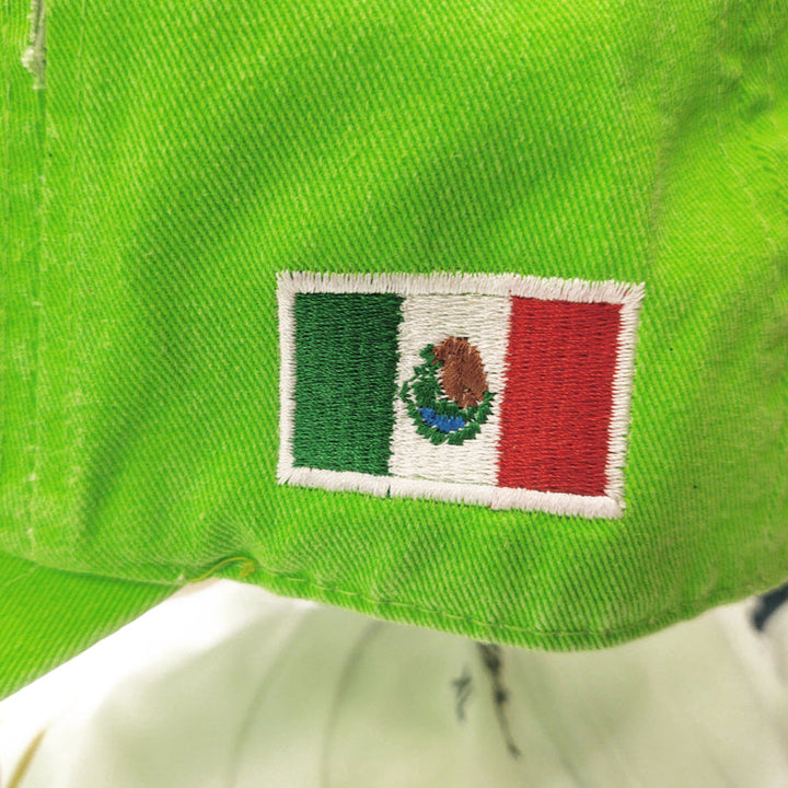 Mexico Vintage Hats With Mexican Flag and Shield Neon Green Hat2