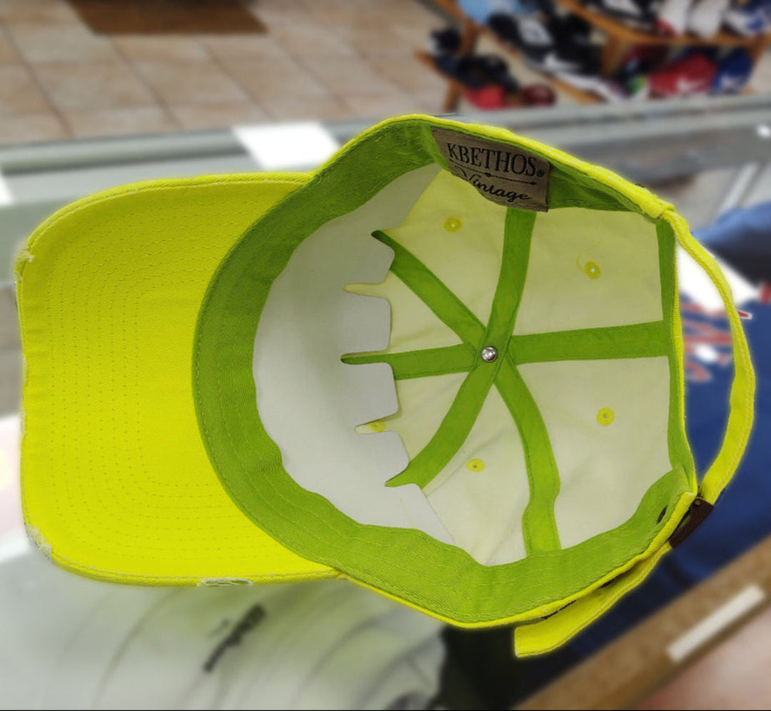 Mexico Vintage Hats With Mexican Flag and Shield Neon Lime Hat3