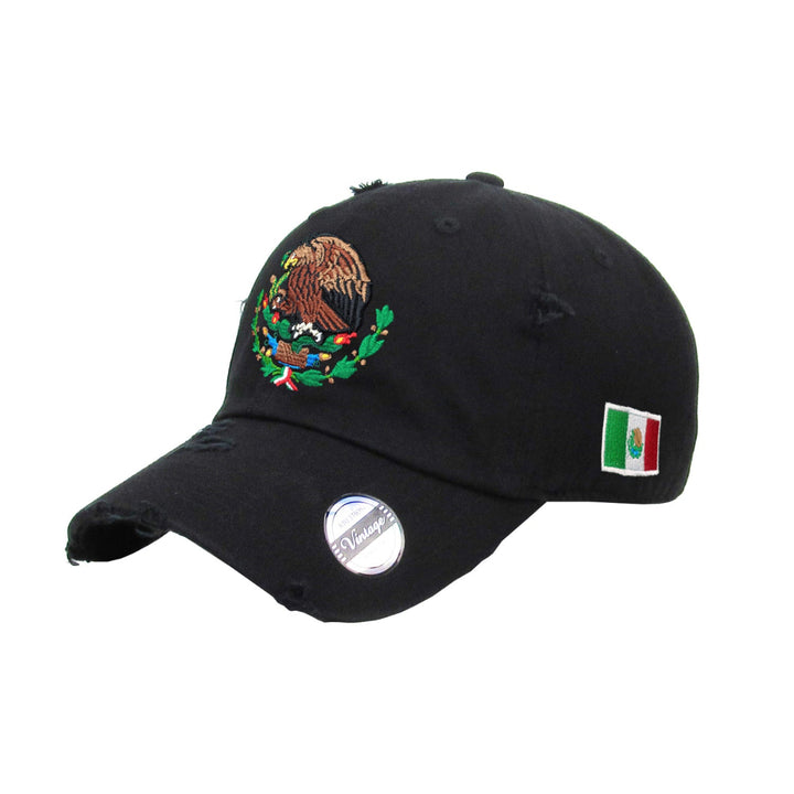 Mexico Vintage hats with Mexican Flag and Shield-Black