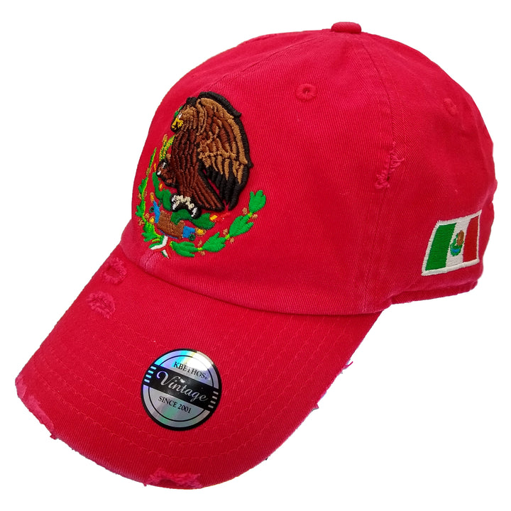 Mexico Vintage hats with Mexican Flag and Shield-Red