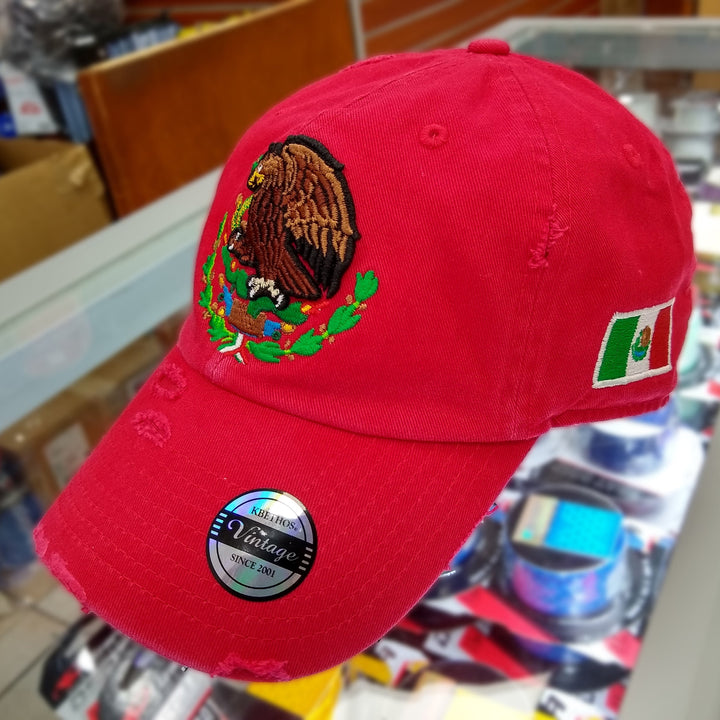 Mexico Vintage hats with Mexican Flag and Shield-Red1