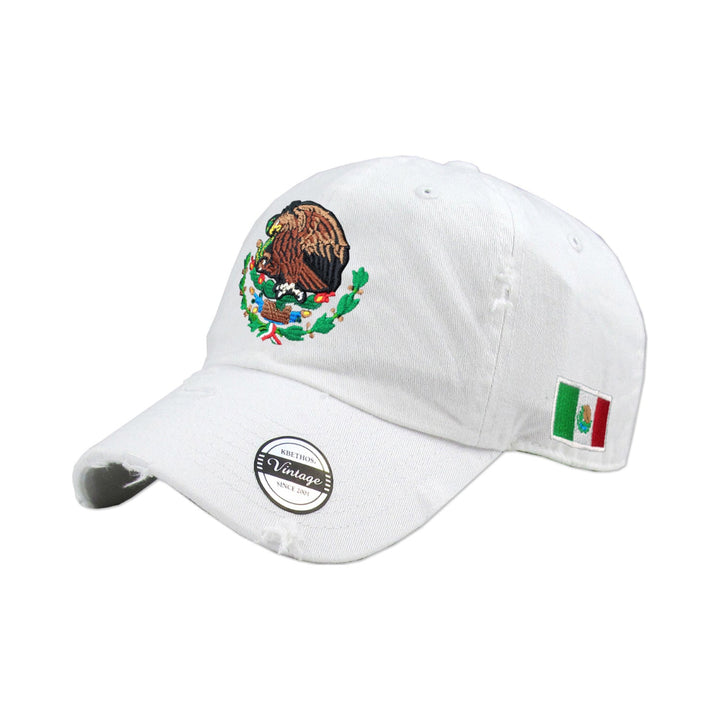 Mexico Vintage hats with Mexican Flag and Shield-White