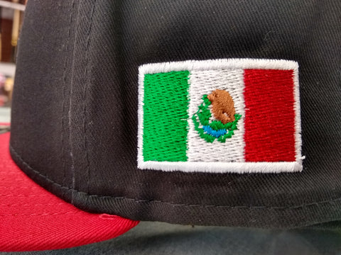 Embroidered Shield and flag SnapBack Mexico BLACK-RED hat