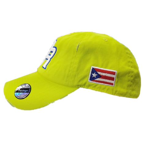 Puerto Rico Vintage Neon Lime hat PR Logo