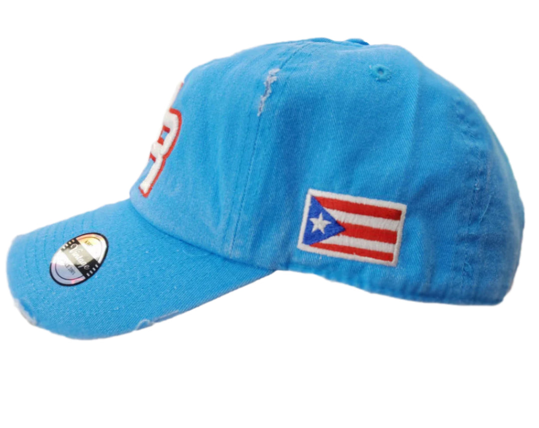 Puerto Rico Vintage Neon Blue Hat PR Logo1