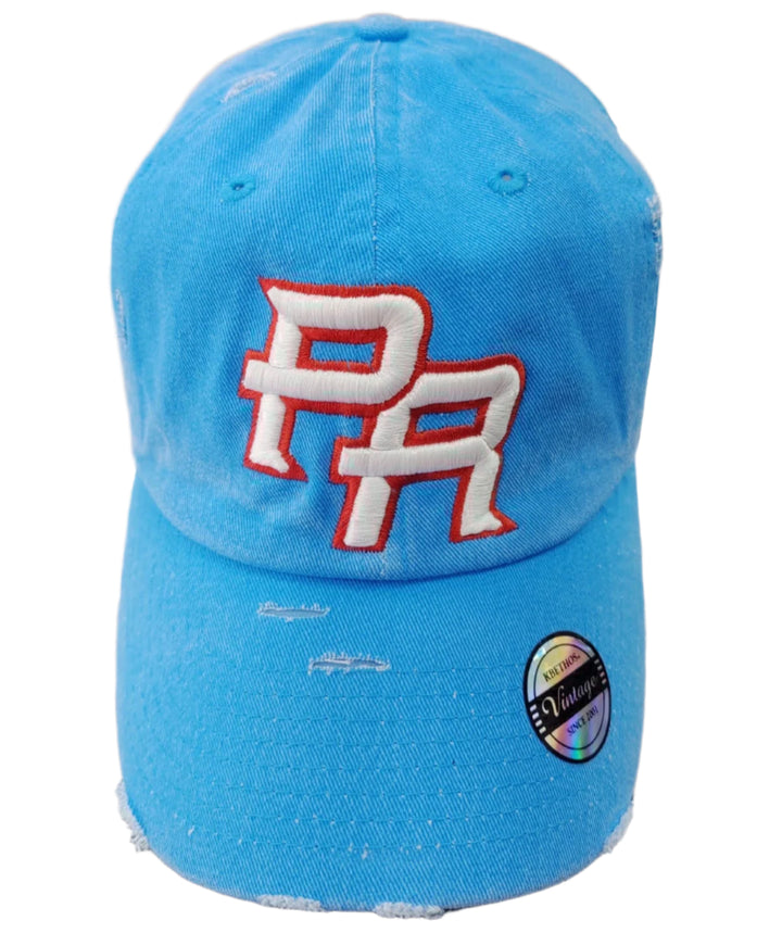Puerto Rico Vintage Neon Blue Hat PR Logo2