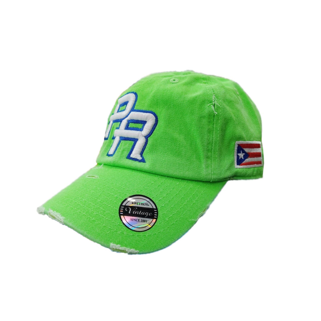 Puerto Rico Vintage Neon Green Hat PR Logo
