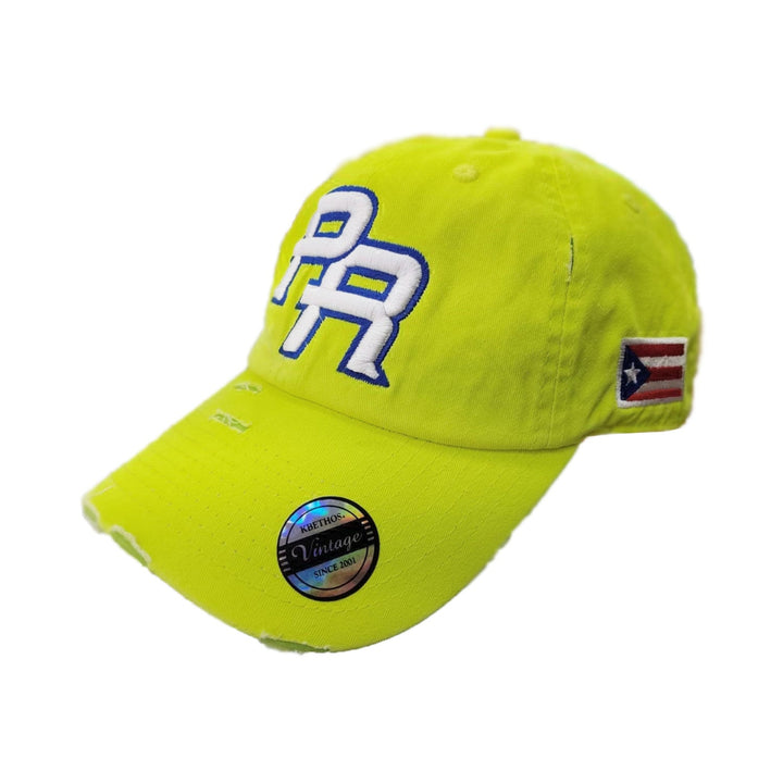 Puerto Rico Vintage Neon Lime Hat PR Logo_NeonLime1