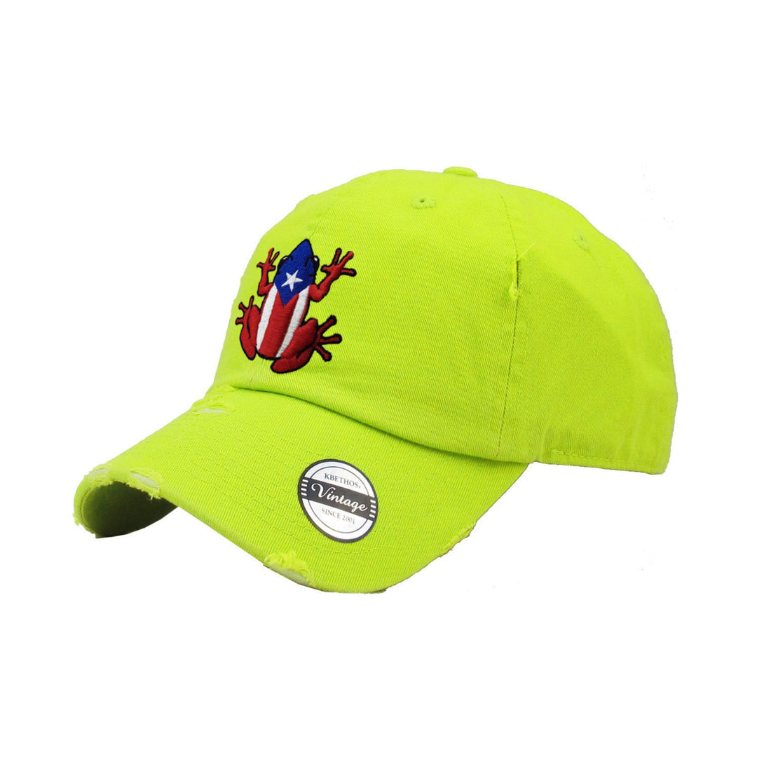 Puerto Rico Vintage hat with Coqui Logo_NeonLime