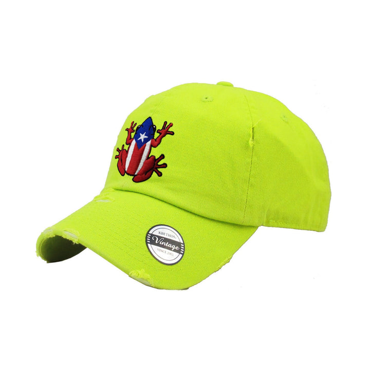 Puerto Rico Vintage hat with Coqui Logo_NeonLime