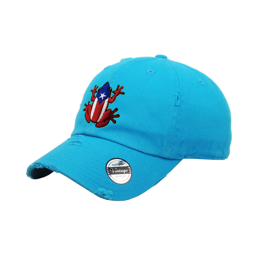 Puerto Rico Vintage hat with Coqui Logo_Neon_Aqua
