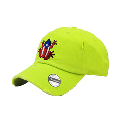 Puerto Rico Vintage hat with Coqui Logo_Neon_Neon_Lime
