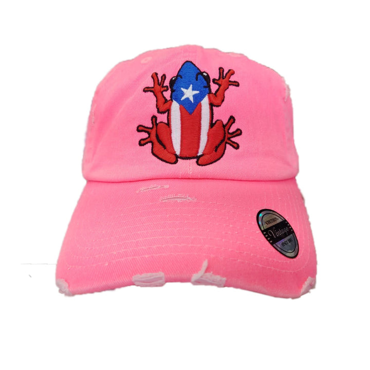Puerto Rico Vintage hat with Coqui Logo_Neon_Pink_2