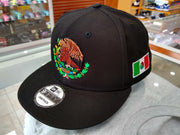 Embroidered Shield and flag SnapBack Mexico BLACK hat