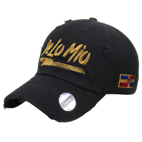 De lo mio embroidered  Logo Vintage Hats (Black/Metallic Gold)