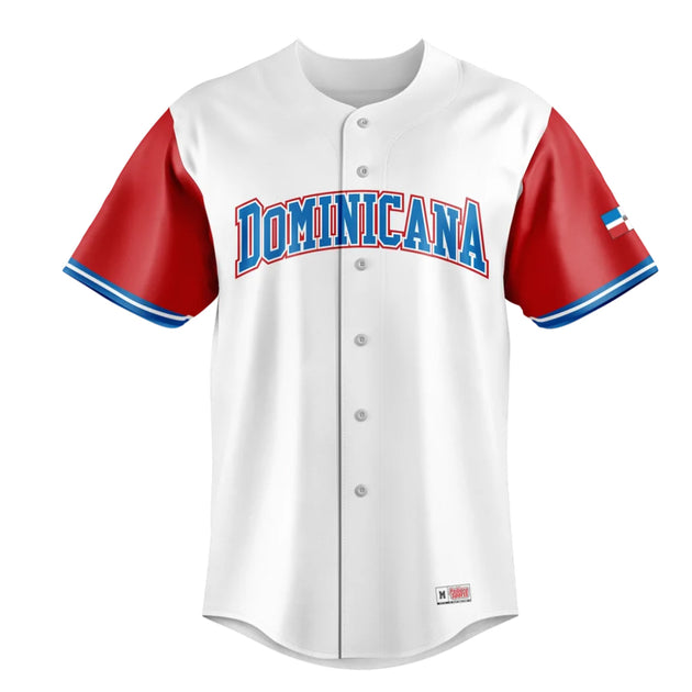 Dominicana Full Button Sublimated Jersey White/Red Peligro Sports