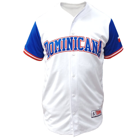 Dominicana Full Button Sublimated Jersey White/Royal